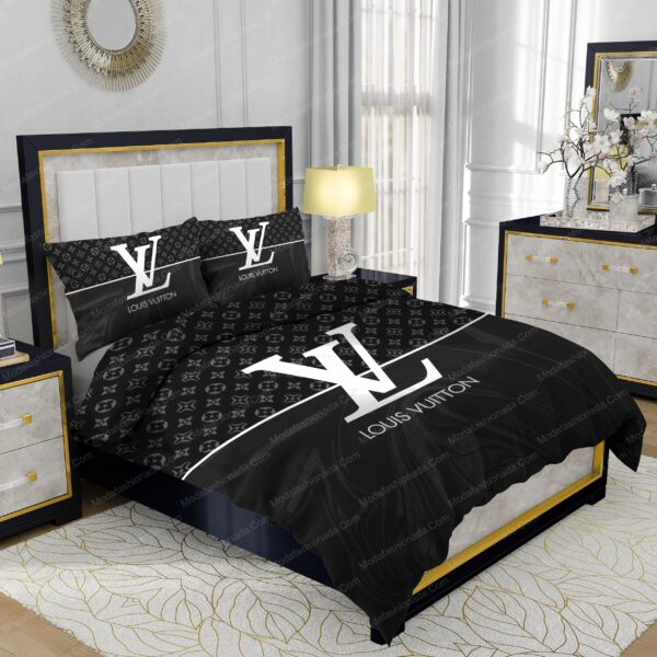 Black And White Veinstone Louis Vuitton Bedding Sets - Image 2