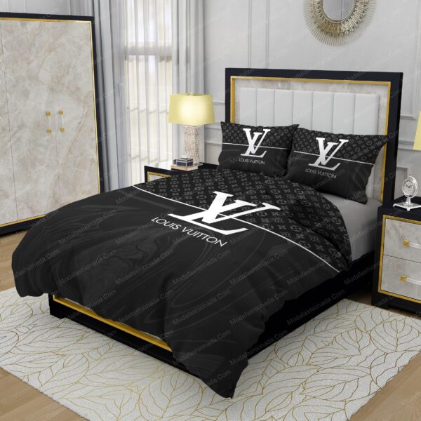 Black And White Veinstone Louis Vuitton Bedding Sets - Image 3
