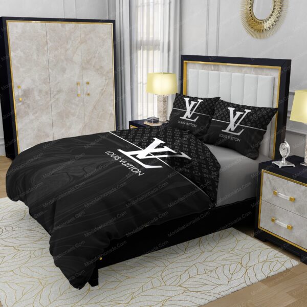 Black And White Veinstone Louis Vuitton Bedding Sets - Image 4
