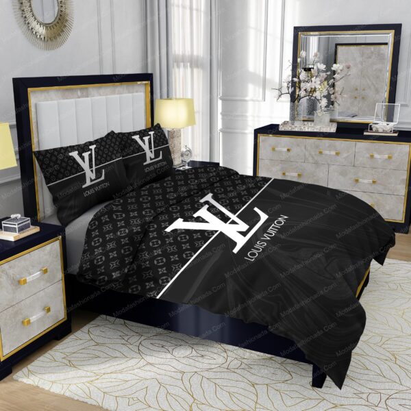 Black And White Veinstone Louis Vuitton Bedding Sets - Image 5