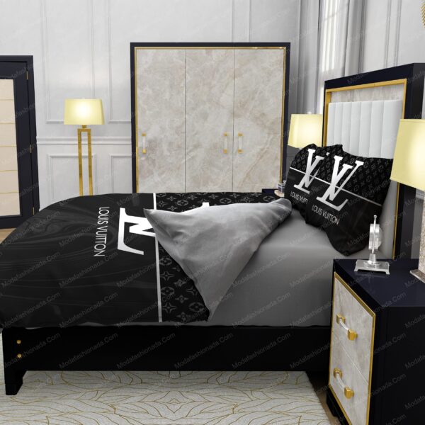 Black And White Veinstone Louis Vuitton Bedding Sets - Image 6