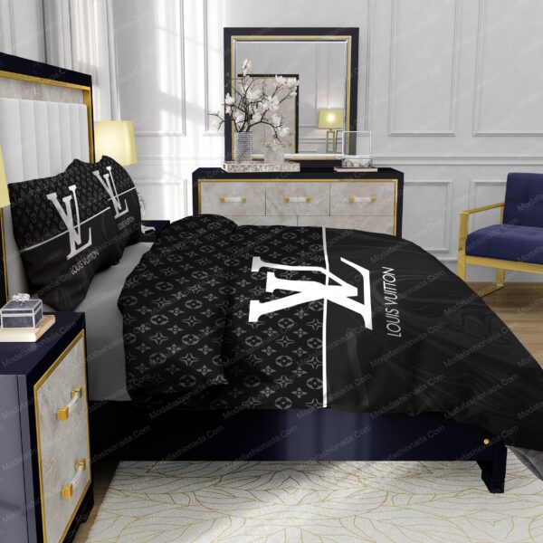 Black And White Veinstone Louis Vuitton Bedding Sets - Image 7