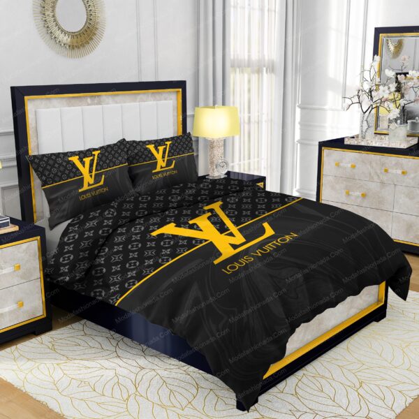 Black  Veinstone And Gold Louis Vuitton Bedding Sets - Image 2