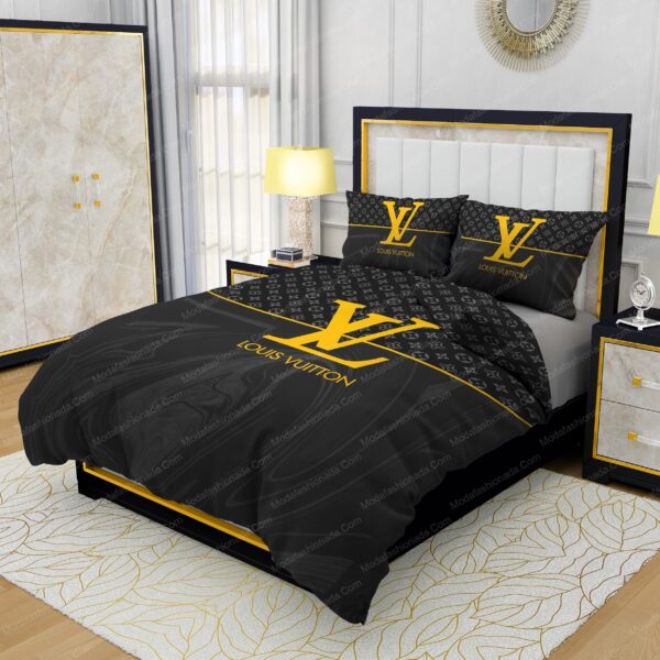 Black  Veinstone And Gold Louis Vuitton Bedding Sets - Image 3