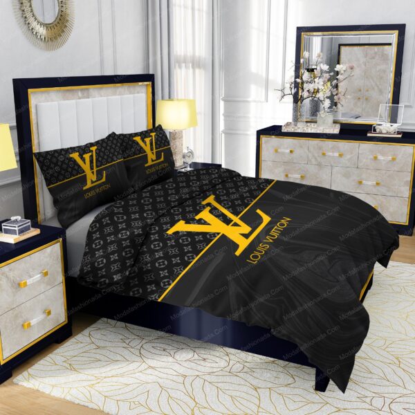 Black  Veinstone And Gold Louis Vuitton Bedding Sets - Image 5
