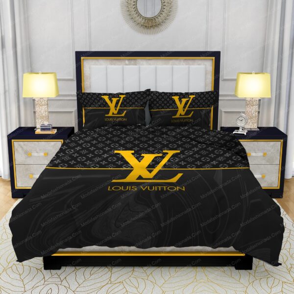 Black  Veinstone And Gold Louis Vuitton Bedding Sets