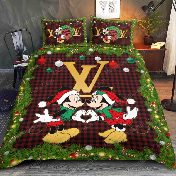 Christmas Mickey And Minnie LV Bedding Sets - Image 2