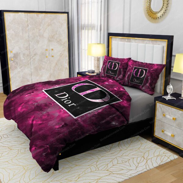Dior Striking Pink And Black Luxurious Bedding Sets - Image 2