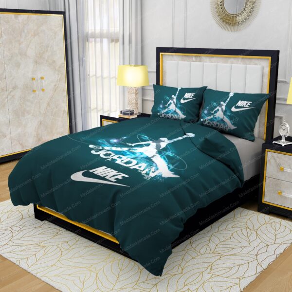 Famous Nike Air Jordan Moss Green Background Bedding Sets - Image 3