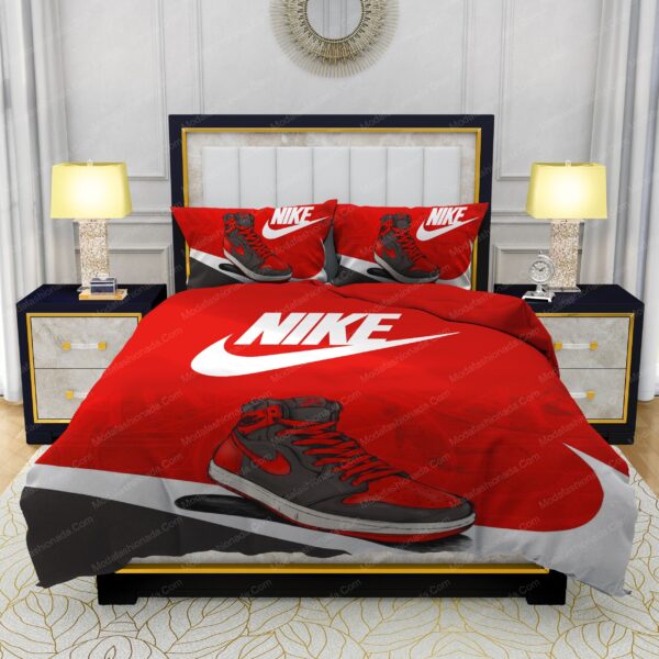 Famous Nike Air Jordan Red Background Design & Quality Comfortable 4 Pieces Bedding Sets