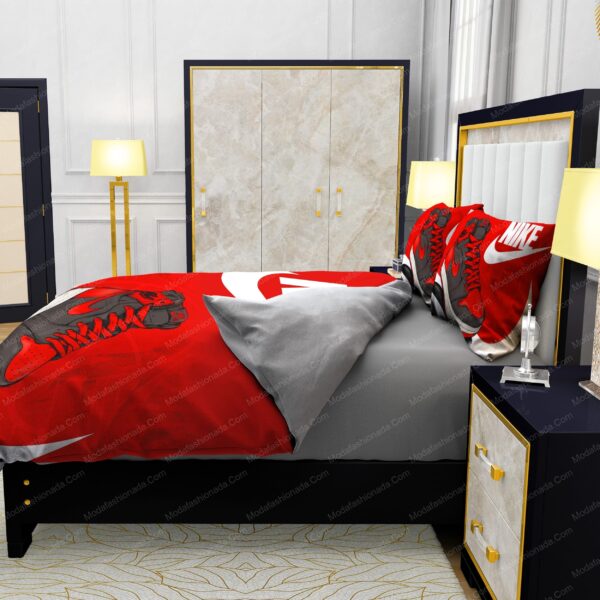 Famous Nike Air Jordan Red Background Design & Quality Comfortable 4 Pieces Bedding Sets - Image 6