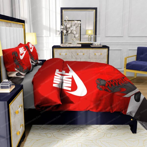 Famous Nike Air Jordan Red Background Design & Quality Comfortable 4 Pieces Bedding Sets - Image 7