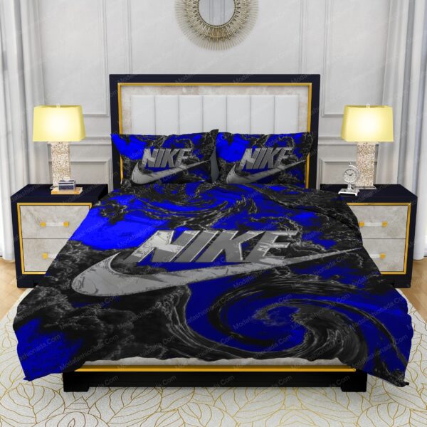 Famous Nike Design Navy and black Silk Material Soft & Quality Comfortable 4 Pieces Bedding Sets