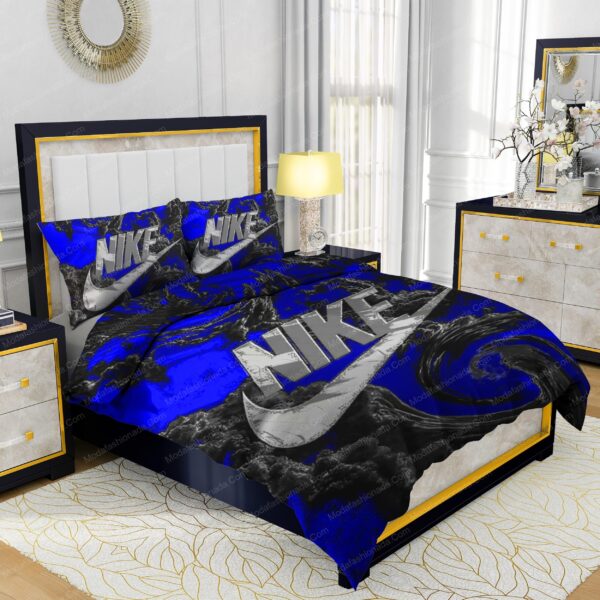 Famous Nike Design Navy and black Silk Material Soft & Quality Comfortable 4 Pieces Bedding Sets - Image 2