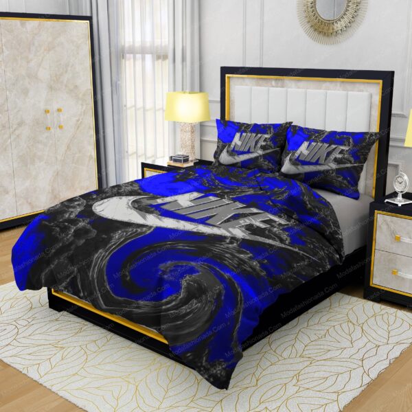 Famous Nike Design Navy and black Silk Material Soft & Quality Comfortable 4 Pieces Bedding Sets - Image 3