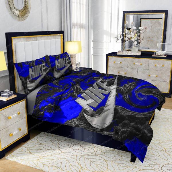 Famous Nike Design Navy and black Silk Material Soft & Quality Comfortable 4 Pieces Bedding Sets - Image 5