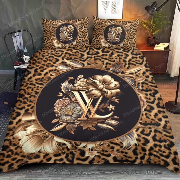 Flowers And Leopard Pattern Louis Vuitton Bedding Sets - Image 2