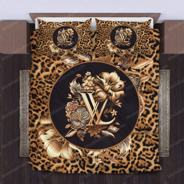 Flowers And Leopard Pattern Louis Vuitton Bedding Sets