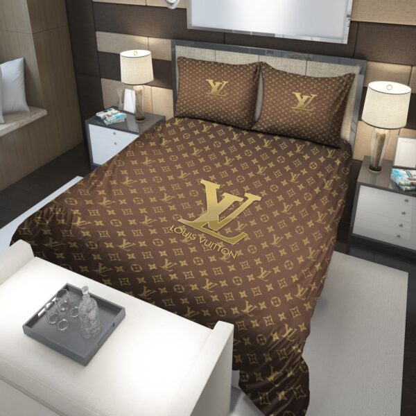 Gold Louis Vuitton Symbol Logo Bedding Sets - Image 2