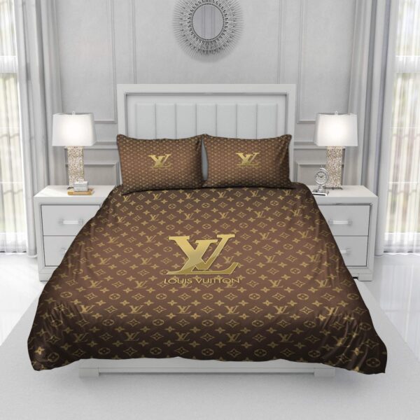 Gold Louis Vuitton Symbol Logo Bedding Sets - Image 3