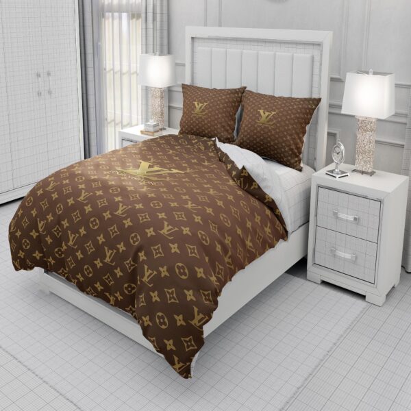 Gold Louis Vuitton Symbol Logo Bedding Sets - Image 5