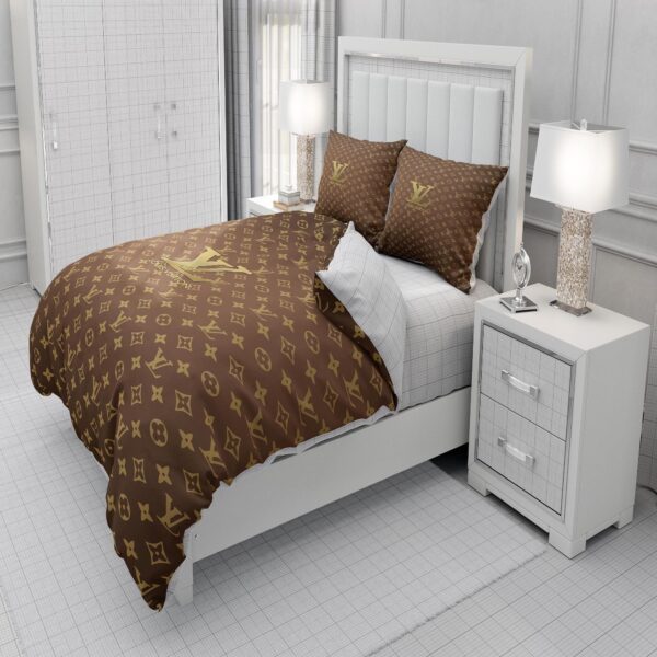 Gold Louis Vuitton Symbol Logo Bedding Sets - Image 6