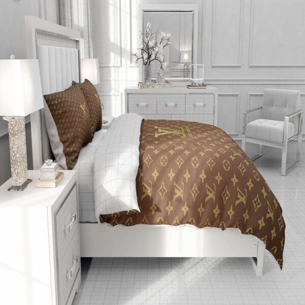 Gold Louis Vuitton Symbol Logo Bedding Sets - Image 8