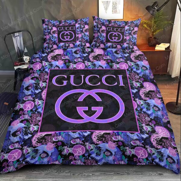 Gucci Pattern Violet Skull Bedding Sets - Image 2