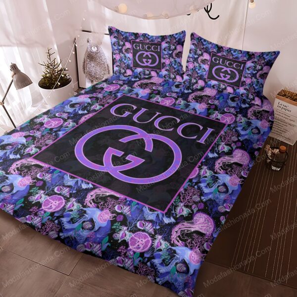 Gucci Pattern Violet Skull Bedding Sets - Image 3