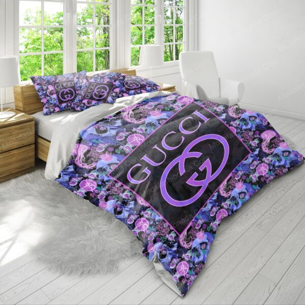 Gucci Pattern Violet Skull Bedding Sets - Image 4