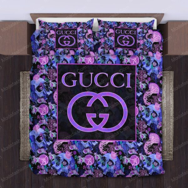 Gucci Pattern Violet Skull Bedding Sets