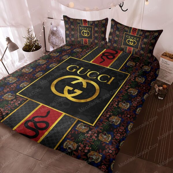 Gucci Style Pattern Tiger Snake Skull Bedding Sets - Image 3