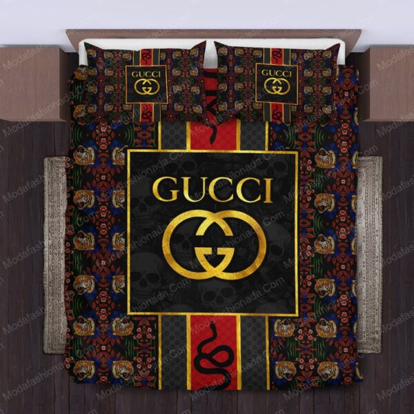Gucci Style Pattern Tiger Snake Skull Bedding Sets