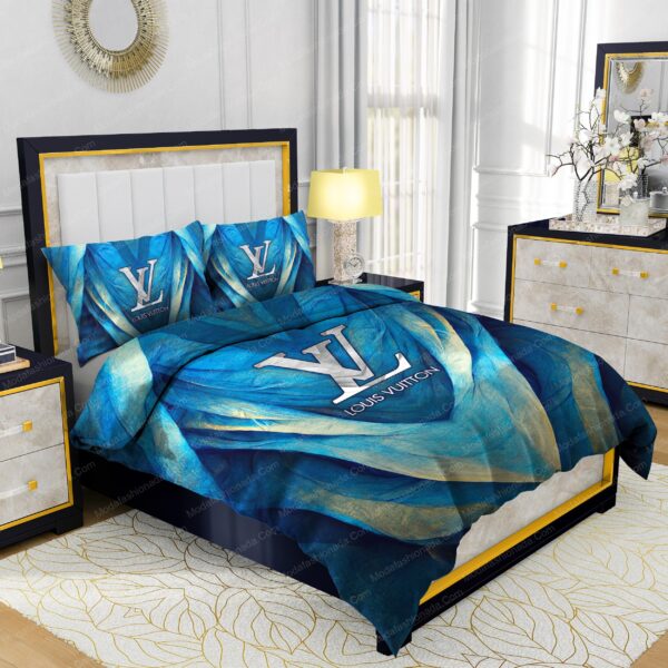 Louis Vuitton Blue Abstract Background Bedding Sets - Image 5