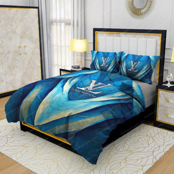Louis Vuitton Blue Abstract Background Bedding Sets - Image 4
