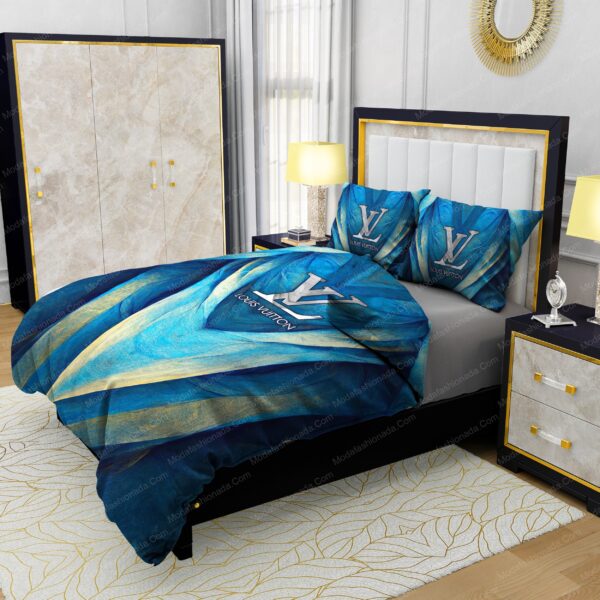 Louis Vuitton Blue Abstract Background Bedding Sets - Image 3