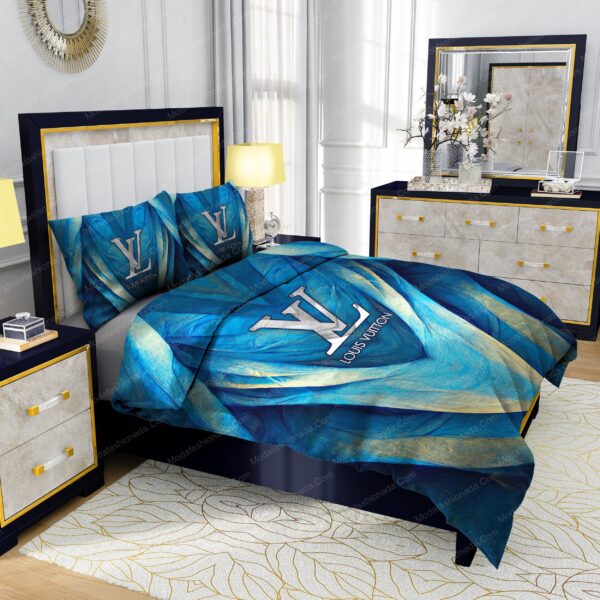 Louis Vuitton Blue Abstract Background Bedding Sets - Image 2