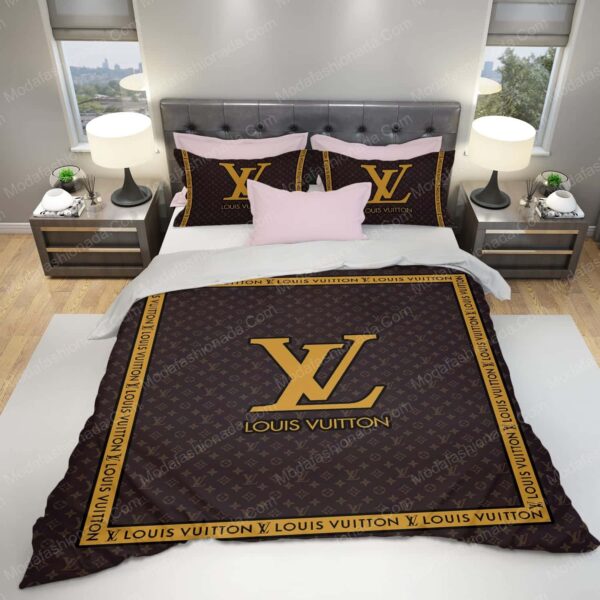 Brown Gold Louis Vuitton Brands Bedding Sets - Image 2