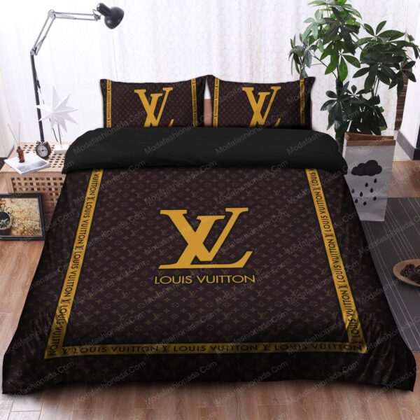 Brown Gold Louis Vuitton Brands Bedding Sets - Image 3