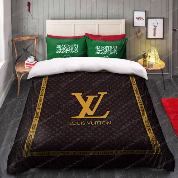 Brown Gold Louis Vuitton Brands Bedding Sets - Image 4