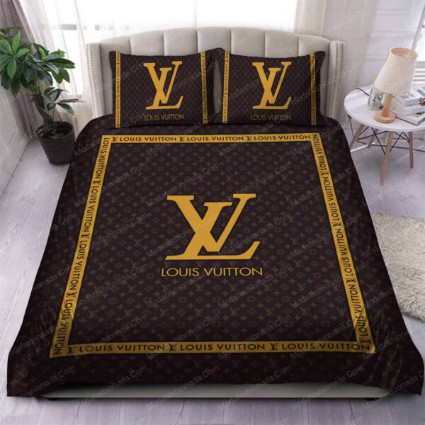 Brown Gold Louis Vuitton Brands Bedding Sets - Image 5