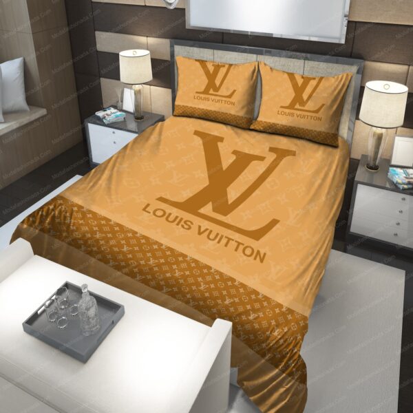 Brown LV Logo Luxury Bedding Sets - Image 2