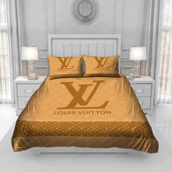 Brown LV Logo Luxury Bedding Sets - Image 3