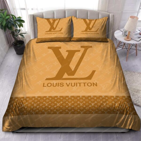 Brown LV Logo Luxury Bedding Sets - Image 4