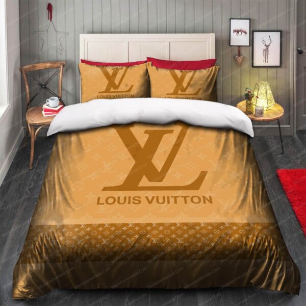 Brown LV Logo Luxury Bedding Sets - Image 5