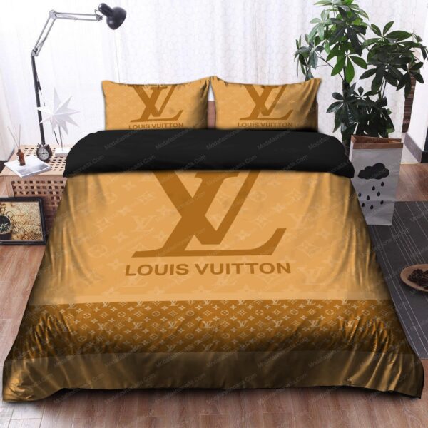 Brown LV Logo Luxury Bedding Sets - Image 6