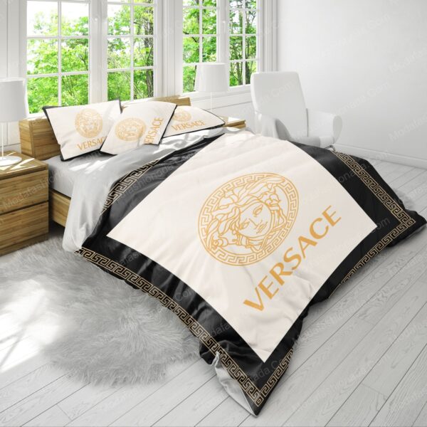 Luxury Versace White Yellow Logo Brands 13 Bedding Set - Image 5