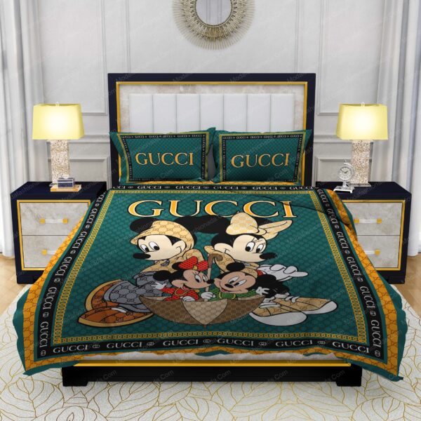 Mickey Mouse And Minnie Mouse Blackish Green Gucci Bedding Sets