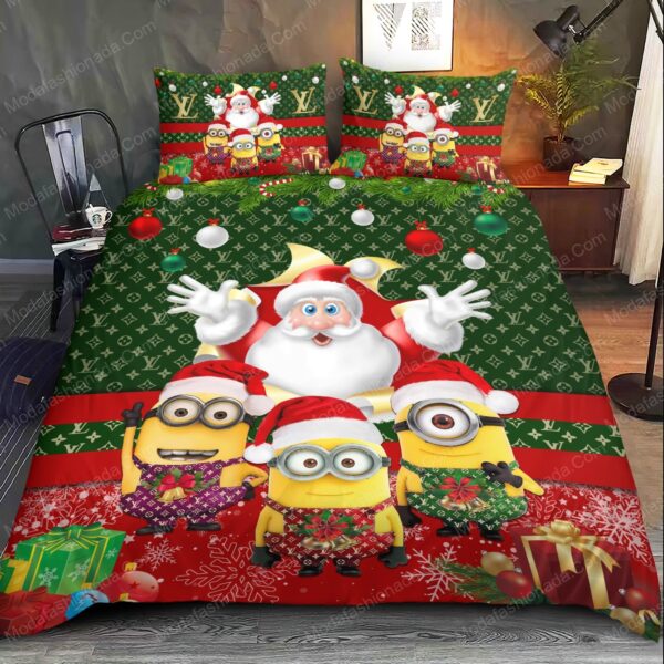 Minions Santa Claus Louis Vuitton Bedding Sets - Image 2