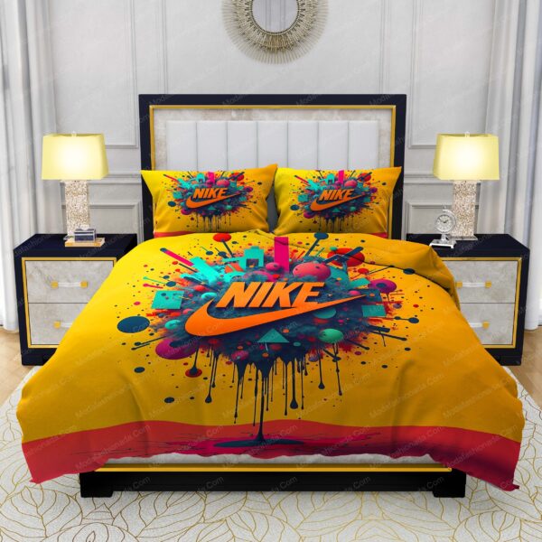 Orange Nike Logo Abstract Background Shapes And Colorful Bedding Sets